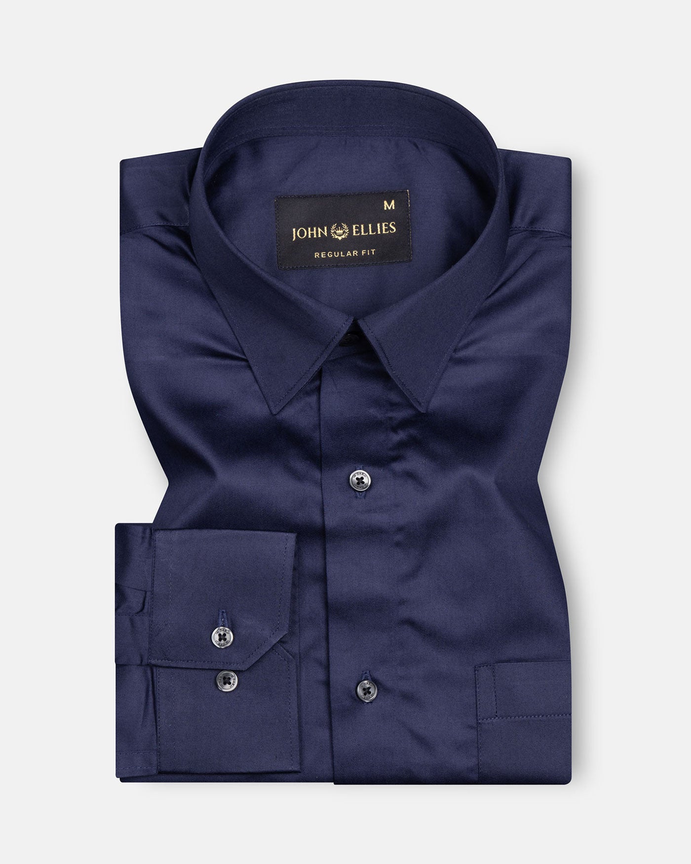 Rostin Navy Blue Hidden Button Down Giza Cotton Shirt - John Ellies