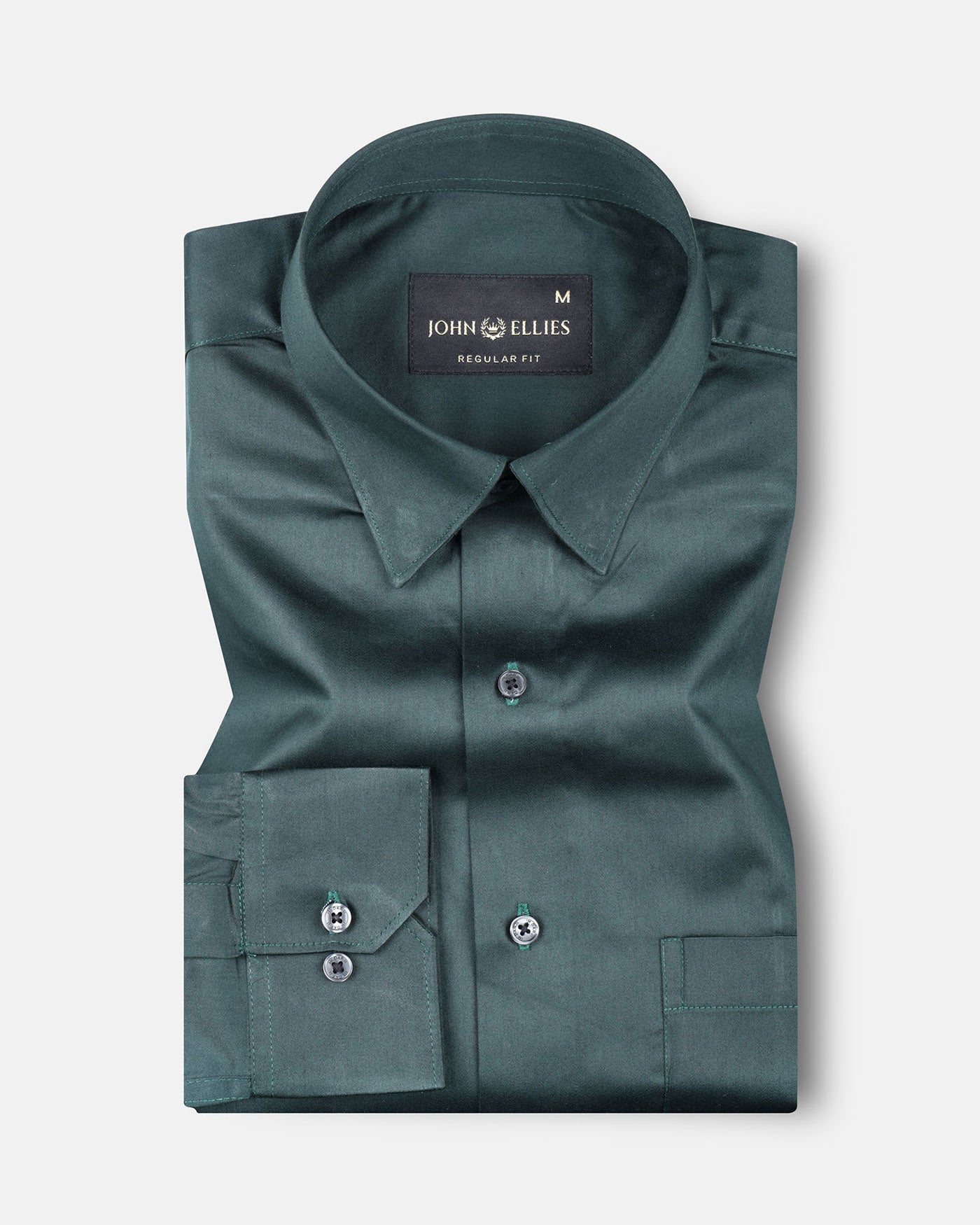 Rostin Dark Green Hidden Button Down Giza Cotton Shirt - John Ellies