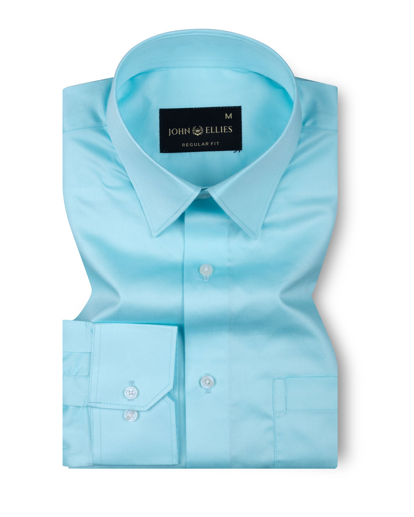 Rostin Cyan Hidden Button Down Giza Cotton Shirt - John Ellies