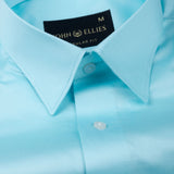 Rostin Cyan Hidden Button Down Giza Cotton Shirt - John Ellies