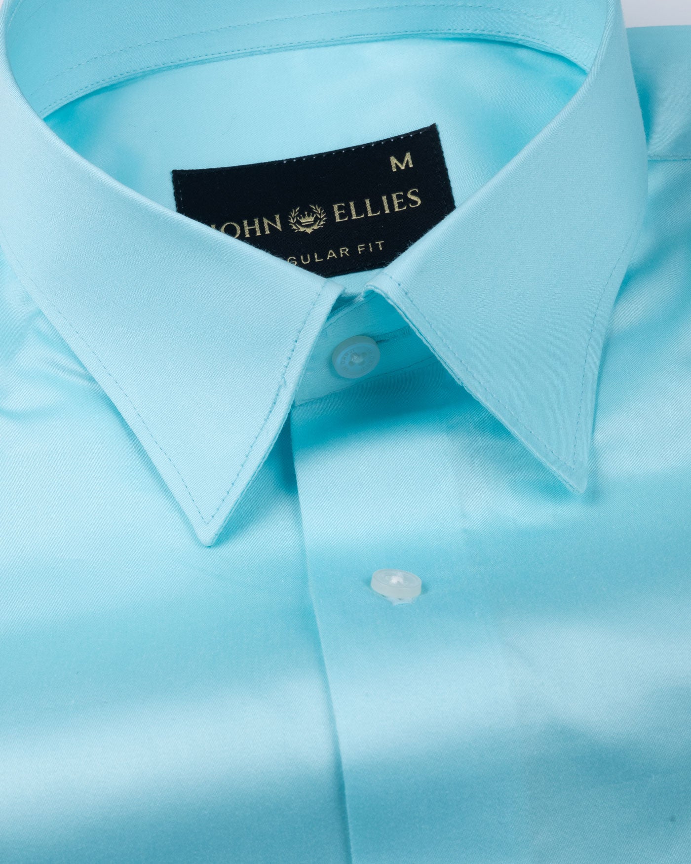 Rostin Cyan Hidden Button Down Giza Cotton Shirt - John Ellies
