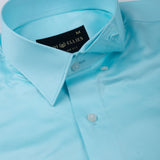 Rostin Cyan Hidden Button Down Giza Cotton Shirt - John Ellies