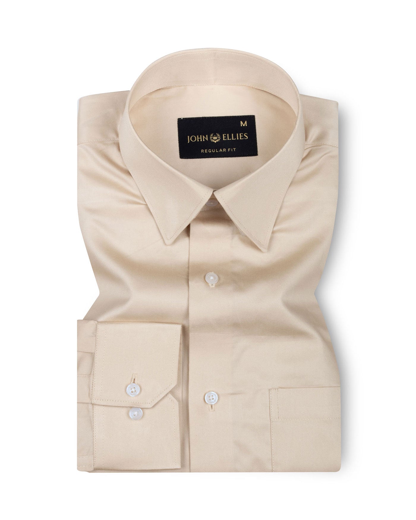 Rostin Beige Hidden Button Down Giza Cotton Shirt - John Ellies