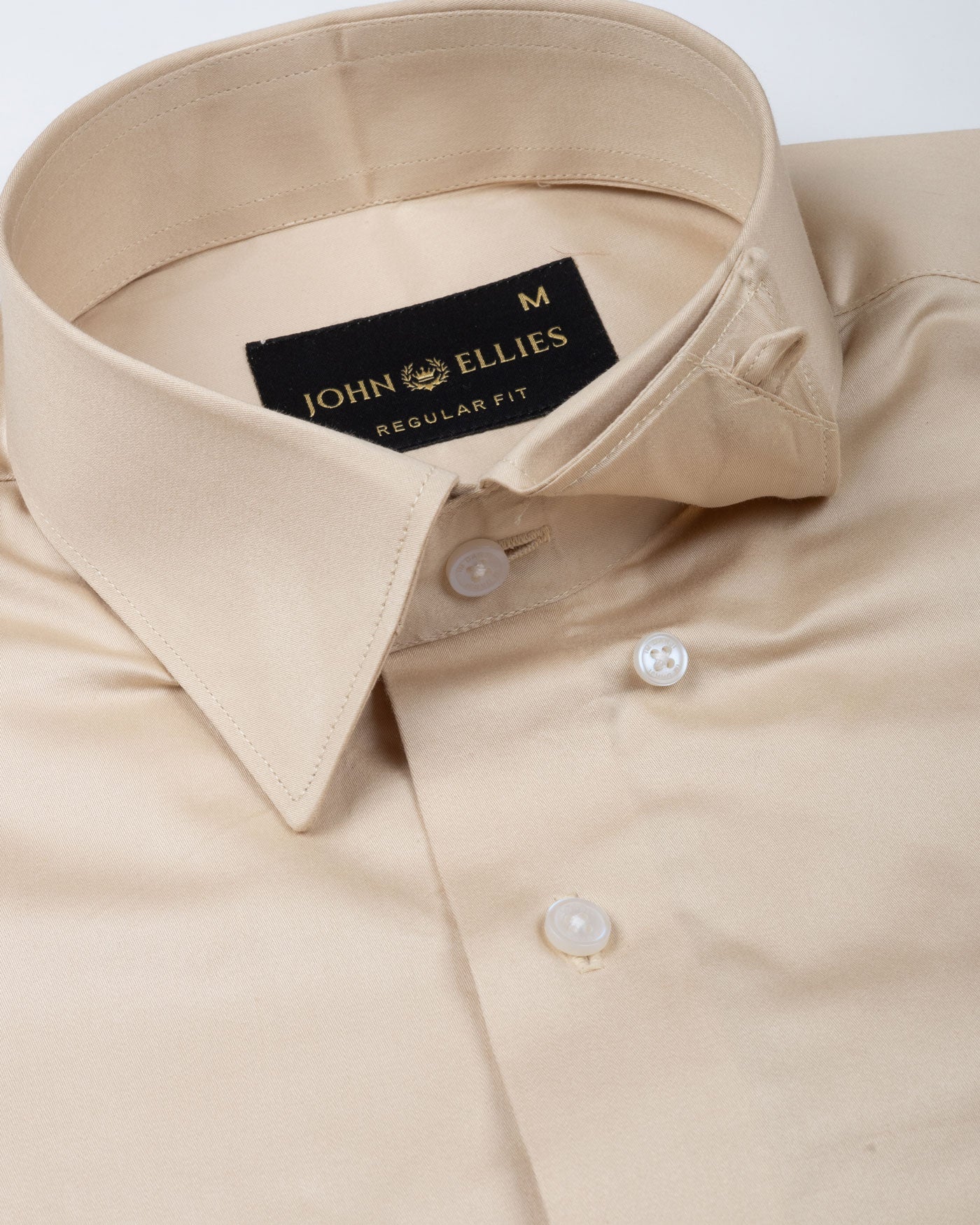 Rostin Beige Hidden Button Down Giza Cotton Shirt - John Ellies