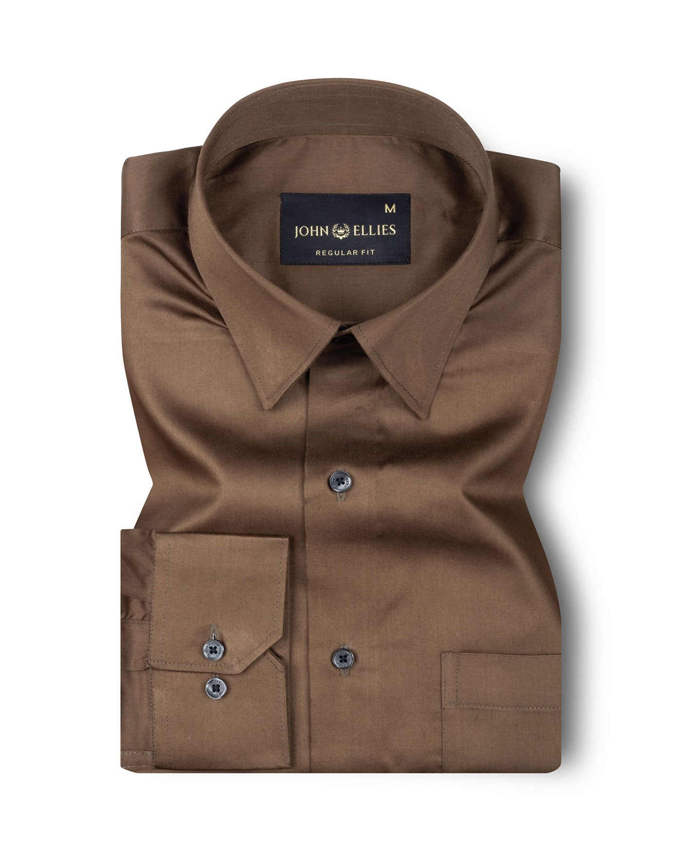 Rostin Coffee Hidden Button Down Giza Cotton Shirt - John Ellies