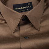Rostin Coffee Hidden Button Down Giza Cotton Shirt - John Ellies