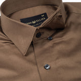 Rostin Coffee Hidden Button Down Giza Cotton Shirt - John Ellies