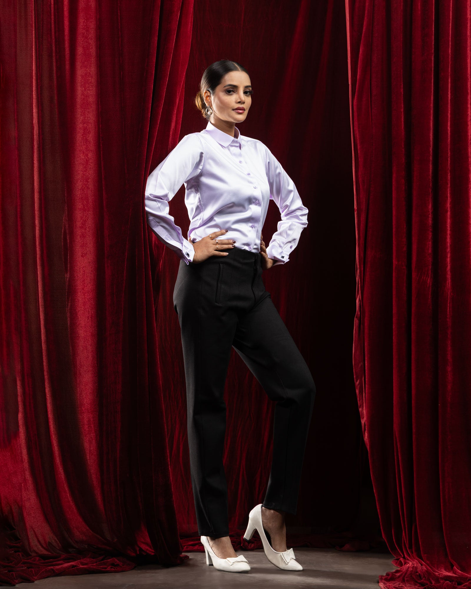 Silhouette Lavender Plain Satin Women Shirt - John Ellies