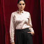 Silhouette Beige Plain Satin Women Shirt - John Ellies
