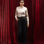 Silhouette Beige Plain Satin Women Shirt - John Ellies