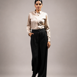 Silhouette Beige Plain Satin Women Shirt