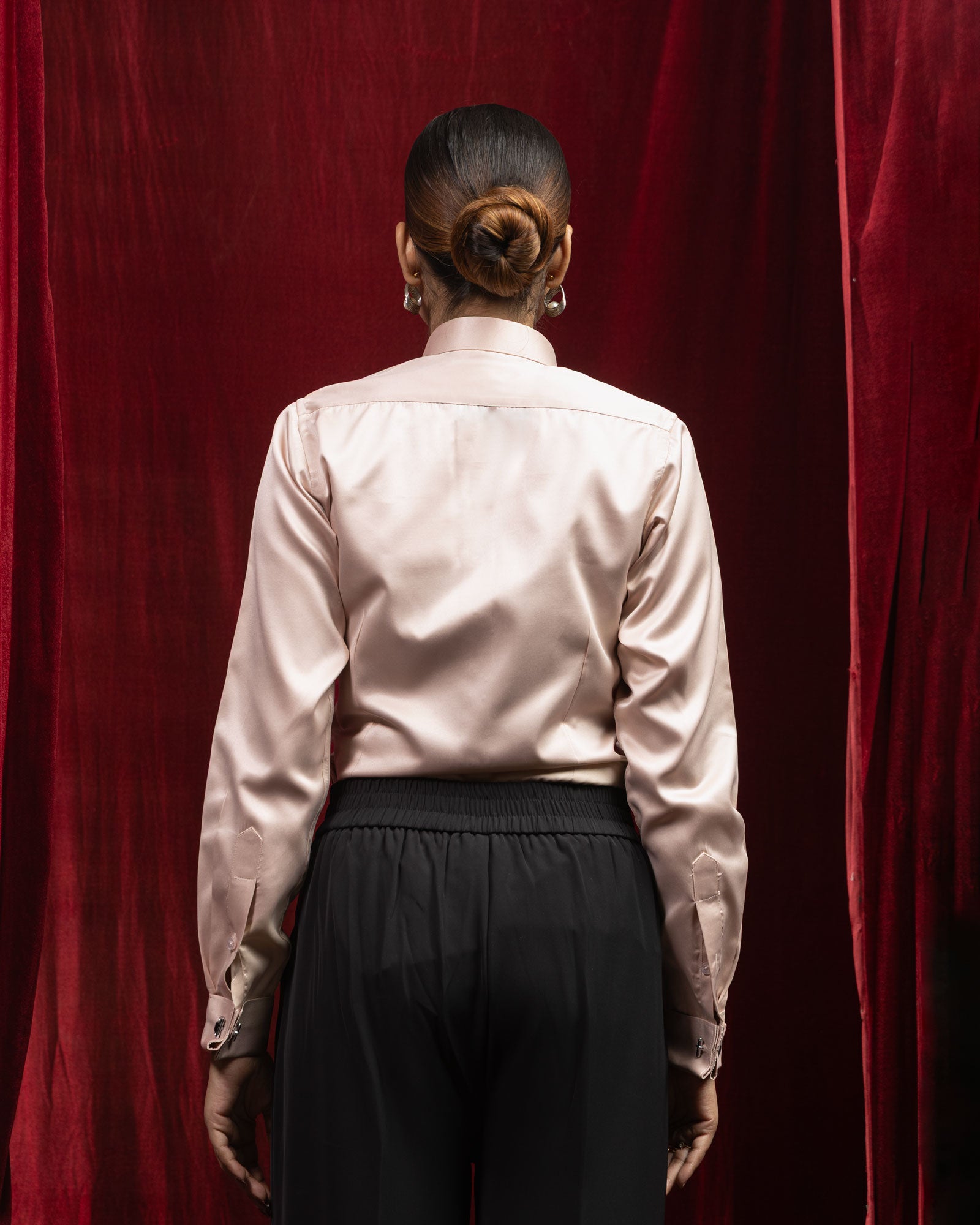 Silhouette Beige Plain Satin Women Shirt - John Ellies