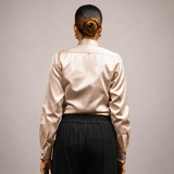 Silhouette Beige Plain Satin Women Shirt