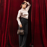 Silhouette Beige Plain Satin Women Shirt - John Ellies