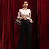 Silhouette Beige Plain Satin Women Shirt - John Ellies