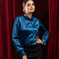 Silhouette Teal Plain Satin Women Shirt - John Ellies