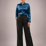 Silhouette Teal Plain Satin Women Shirt