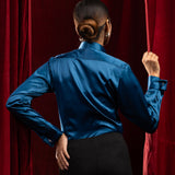Silhouette Teal Plain Satin Women Shirt - John Ellies