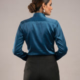 Silhouette Teal Plain Satin Women Shirt