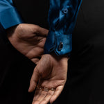 Silhouette Teal Plain Satin Women Shirt - John Ellies