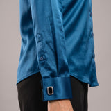 Silhouette Teal Plain Satin Women Shirt