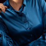 Silhouette Teal Plain Satin Women Shirt - John Ellies
