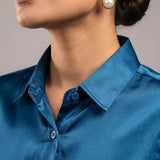 Silhouette Teal Plain Satin Women Shirt