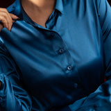 Silhouette Teal Plain Satin Women Shirt