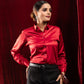 Silhouette Red Plain Satin Women Shirt - John Ellies