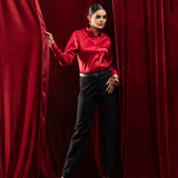 Silhouette Red Plain Satin Women Shirt