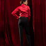 Silhouette Red Plain Satin Women Shirt - John Ellies