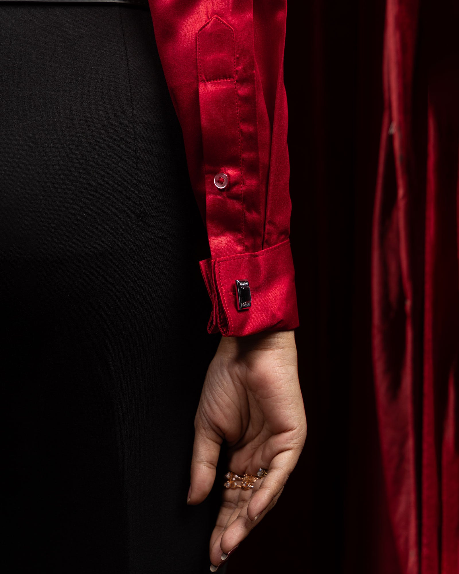 Silhouette Red Plain Satin Women Shirt - John Ellies