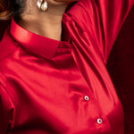 Silhouette Red Plain Satin Women Shirt - John Ellies