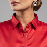 Silhouette Red Plain Satin Women Shirt