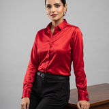 Silhouette Red Plain Satin Women Shirt