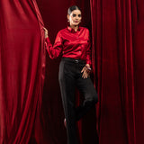 Silhouette Red Plain Satin Women Shirt - John Ellies
