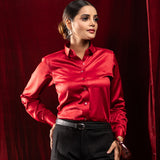 Silhouette Red Plain Satin Women Shirt