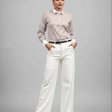 Silhouette Brown Stripes Cotton Women Shirt