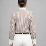 Silhouette Brown Stripes Cotton Women Shirt