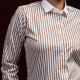 Silhouette Brown Stripes Cotton Women Shirt