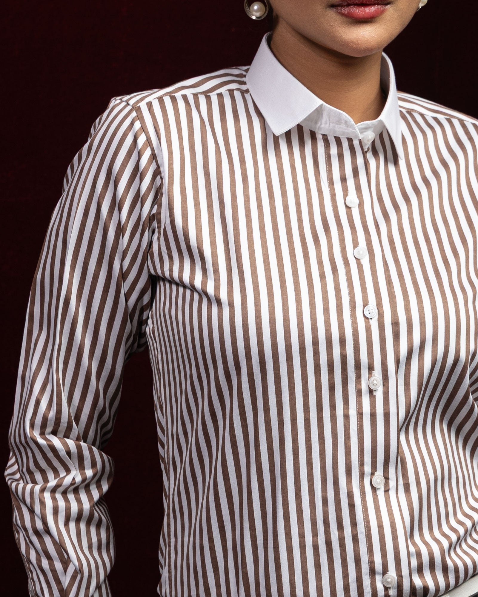 Silhouette Brown Stripes Cotton Women Shirt - John Ellies