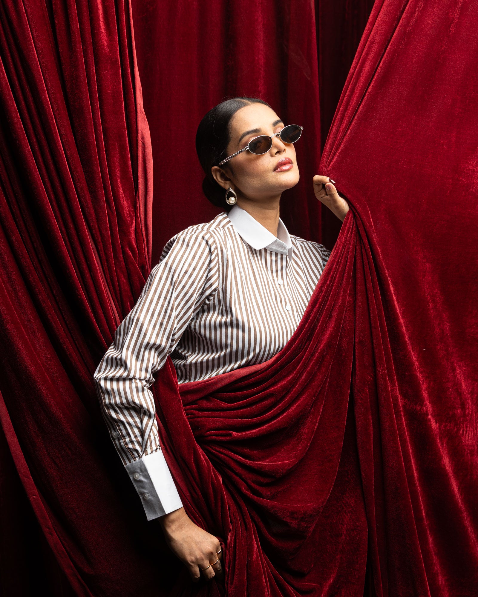 Silhouette Brown Stripes Cotton Women Shirt - John Ellies