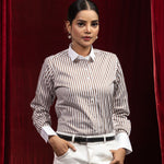 Silhouette Brown Stripes Cotton Women Shirt - John Ellies