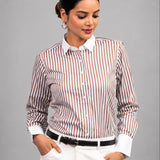 Silhouette Brown Stripes Cotton Women Shirt