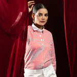 Silhouette Orange Stripes Cotton Women Shirt - John Ellies