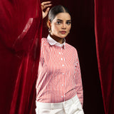 Silhouette Orange Stripes Cotton Women Shirt - John Ellies