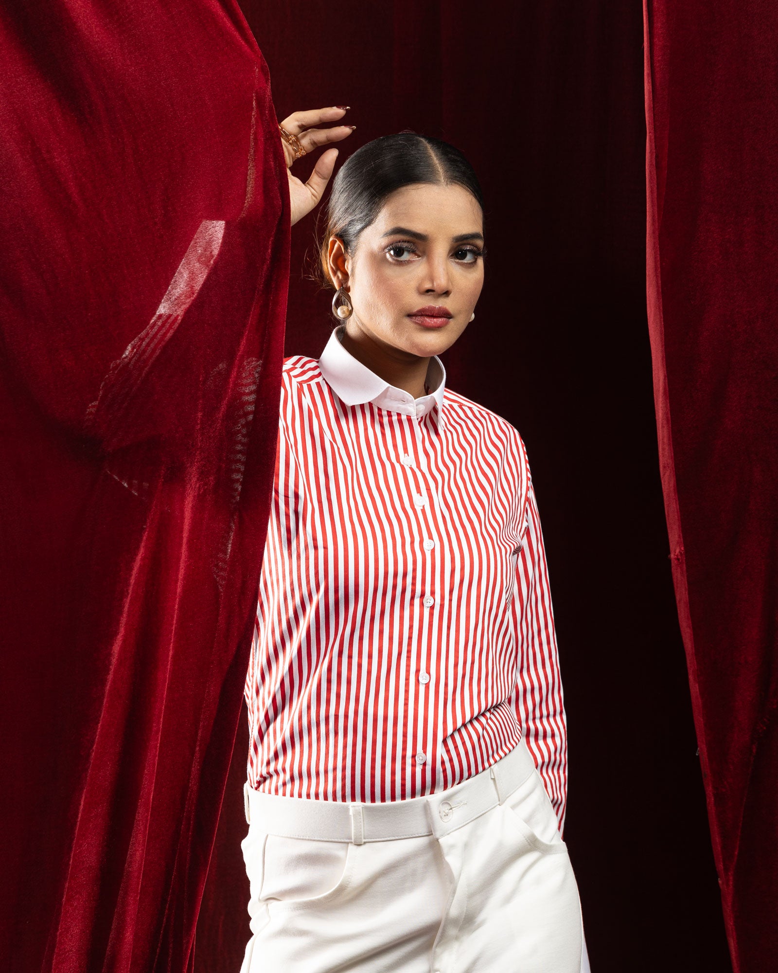 Silhouette Orange Stripes Cotton Women Shirt - John Ellies