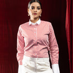 Silhouette Orange Stripes Cotton Women Shirt - John Ellies