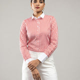 Silhouette Orange Stripes Cotton Women Shirt