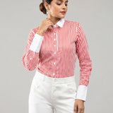 Silhouette Orange Stripes Cotton Women Shirt